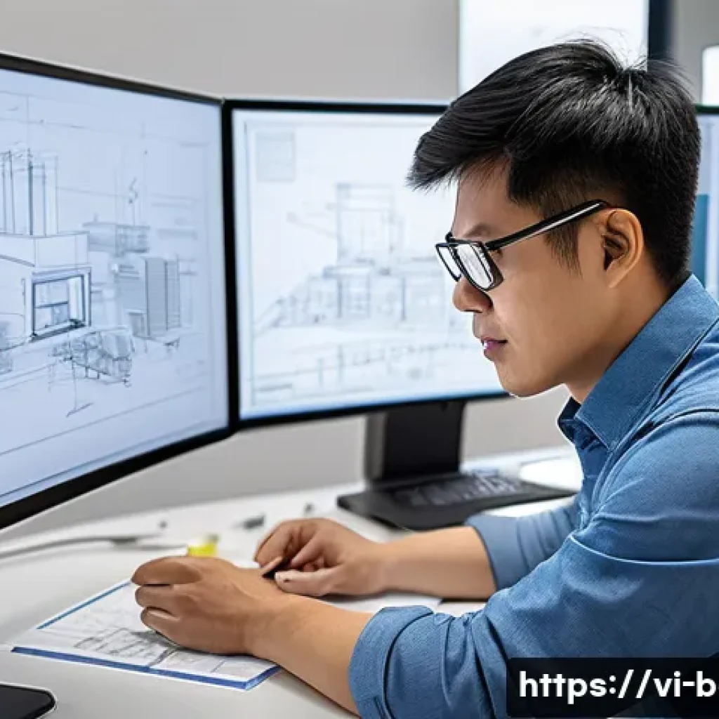 건축전기설비기사 이직 준비 포트폴리오 작성 - A professional Vietnamese electrical engineer in a modern office environment, wearing smart casual a...