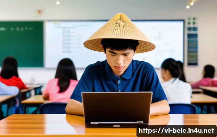 건축전기설비기사 시험 성적 분석 방법 - A detailed study scene showing a Vietnamese electrical engineering student in a modern classroom, fo...
