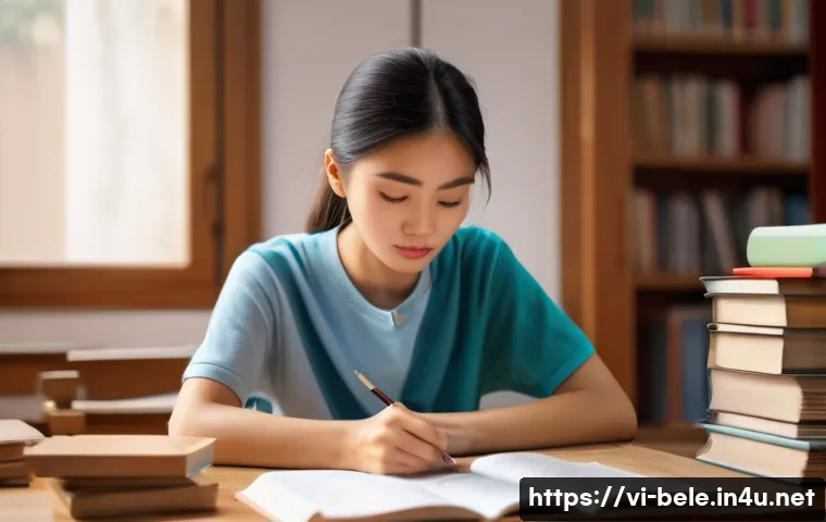 건축전기설비기사 자격증 시험장 후기 - A focused Vietnamese student sitting at a tidy wooden desk in a cozy, softly lit room, surrounded by...