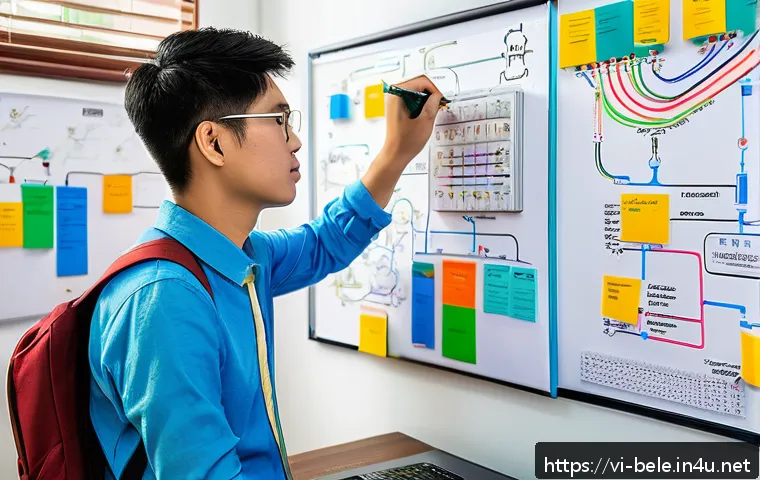 건축전기설비기사 시험 대비 암기 노하우 - A vibrant and detailed study corner in a modern Vietnamese home, showcasing a young adult using colo...