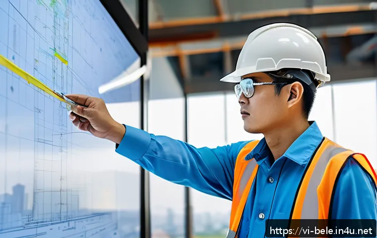 건축전기설비기사와 연계 가능한 추가 자격증 - A professional Vietnamese electrical engineer in a modern construction site office, wearing safety g...