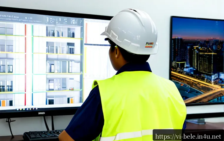 건축전기설비기사와 BIM 기술의 융합 - Photorealistic Vietnamese electrical engineer in a modern Ho Chi Minh City office, wearing a clean s...